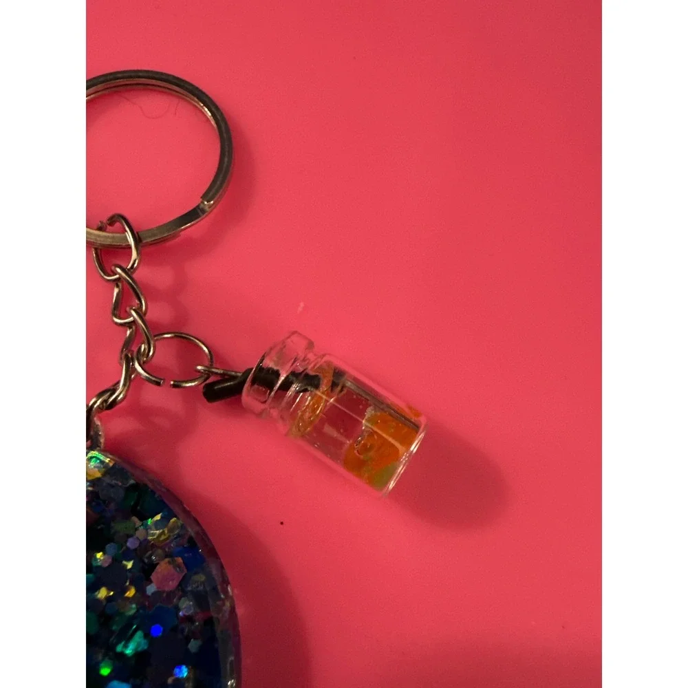 Handmade Resin Letter A Keychain Glitter Galaxy Initial Charm with Mini Bottle